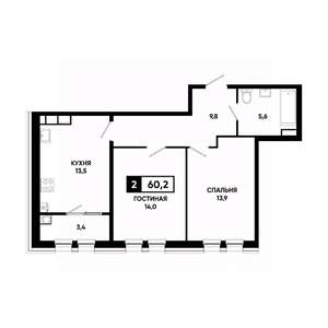 2-к квартира, вторичка, 60м2, 13/16 этаж