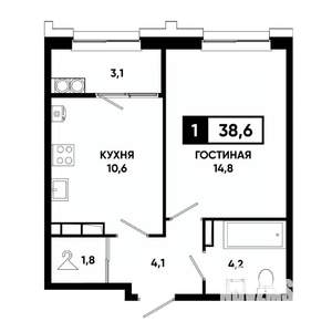 1-к квартира, строящийся дом, 39м2, 19/21 этаж
