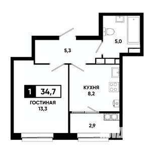 1-к квартира, вторичка, 35м2, 17/19 этаж