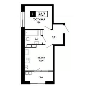 1-к квартира, вторичка, 33м2, 13/19 этаж