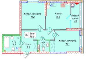 2-к квартира, вторичка, 50м2, 8/21 этаж