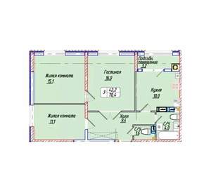 3-к квартира, вторичка, 70м2, 12/13 этаж
