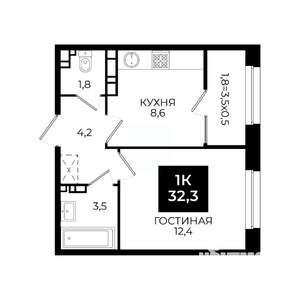 1-к квартира, вторичка, 32м2, 16/24 этаж