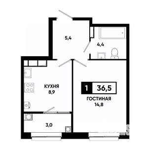 1-к квартира, строящийся дом, 37м2, 12/19 этаж