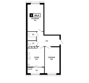2-к квартира, вторичка, 67м2, 15/20 этаж