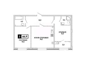1-к квартира, вторичка, 67м2, 2/16 этаж