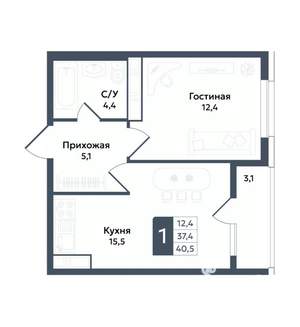 1-к квартира, вторичка, 41м2, 2/22 этаж
