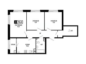 3-к квартира, вторичка, 70м2, 9/24 этаж