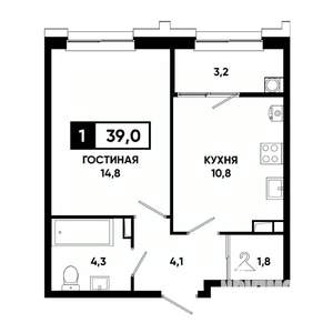 1-к квартира, вторичка, 39м2, 10/21 этаж