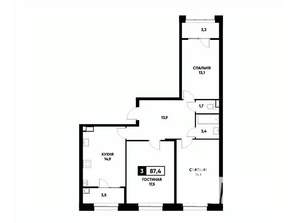 3-к квартира, вторичка, 87м2, 4/20 этаж