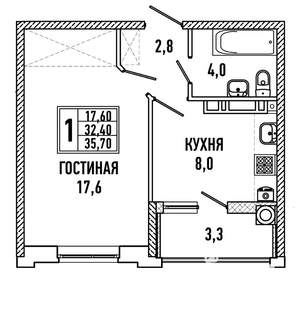 1-к квартира, вторичка, 35м2, 13/19 этаж