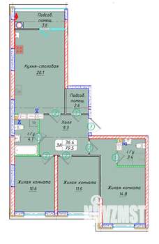 3-к квартира, вторичка, 80м2, 14/22 этаж