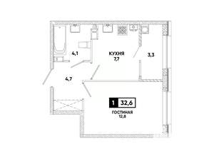 1-к квартира, вторичка, 33м2, 11/12 этаж