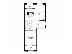 2-к квартира, вторичка, 64м2, 7/16 этаж