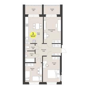 3-к квартира, строящийся дом, 89м2, 10/12 этаж