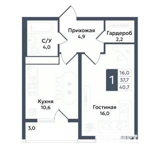 1-к квартира, вторичка, 41м2, 5/22 этаж