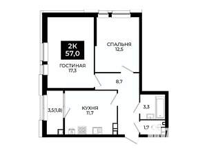 2-к квартира, вторичка, 57м2, 3/24 этаж