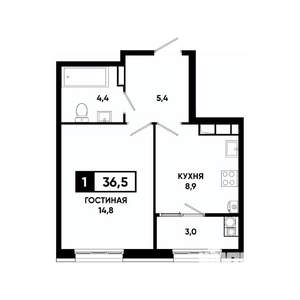 1-к квартира, вторичка, 37м2, 12/18 этаж