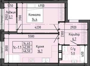1-к квартира, вторичка, 46м2, 8/25 этаж