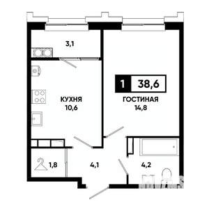 1-к квартира, вторичка, 39м2, 14/21 этаж