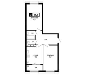 2-к квартира, вторичка, 67м2, 12/20 этаж