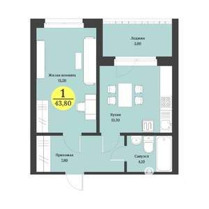 1-к квартира, строящийся дом, 44м2, 2/12 этаж