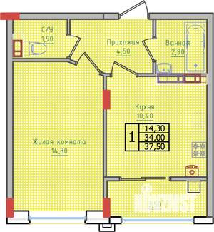 1-к квартира, вторичка, 38м2, 2/10 этаж
