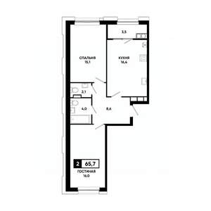 2-к квартира, вторичка, 66м2, 13/20 этаж