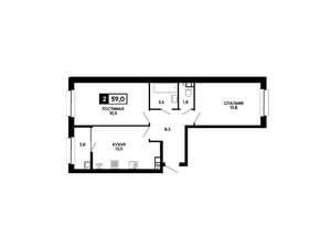 2-к квартира, вторичка, 59м2, 8/16 этаж