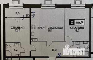 2-к квартира, вторичка, 67м2, 12/16 этаж
