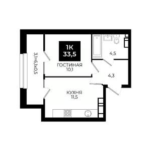 1-к квартира, вторичка, 34м2, 24/24 этаж