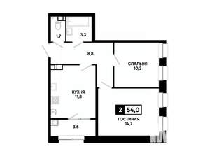 2-к квартира, вторичка, 54м2, 8/24 этаж