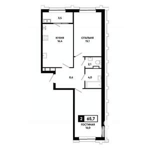 2-к квартира, строящийся дом, 66м2, 17/21 этаж