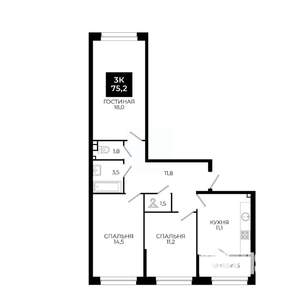 3-к квартира, вторичка, 75м2, 11/24 этаж