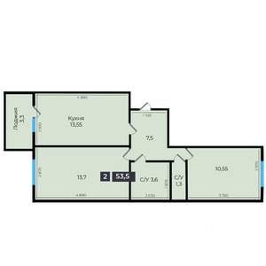2-к квартира, строящийся дом, 54м2, 16/16 этаж