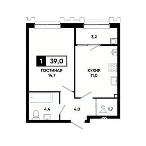 1-к квартира, вторичка, 39м2, 2/21 этаж