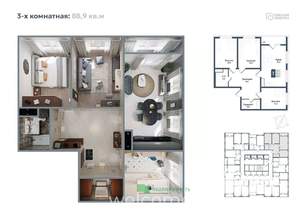 3-к квартира, вторичка, 89м2, 2/20 этаж