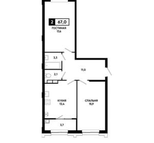 2-к квартира, строящийся дом, 67м2, 11/21 этаж