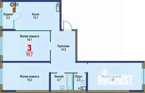 3-к квартира, строящийся дом, 94м2, 7/22 этаж