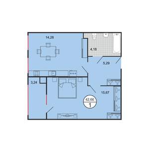 1-к квартира, строящийся дом, 43м2, 1/6 этаж