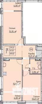 2-к квартира, строящийся дом, 69м2, 8/19 этаж