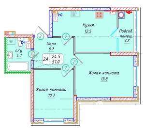 2-к квартира, вторичка, 51м2, 4/22 этаж
