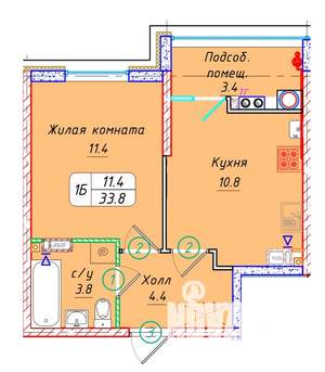 1-к квартира, вторичка, 34м2, 5/22 этаж