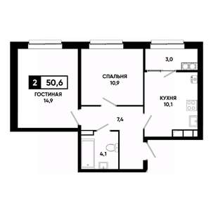 2-к квартира, вторичка, 51м2, 18/19 этаж