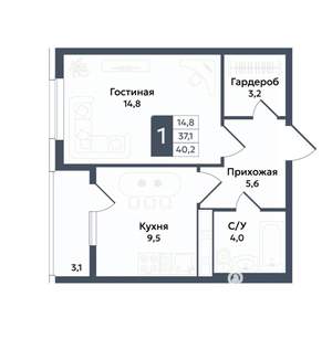 1-к квартира, вторичка, 40м2, 8/22 этаж