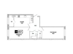 2-к квартира, вторичка, 62м2, 15/16 этаж