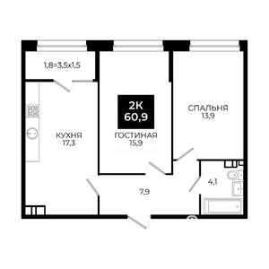2-к квартира, вторичка, 61м2, 14/24 этаж