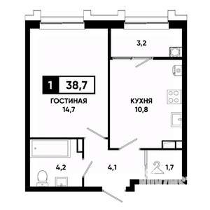 1-к квартира, вторичка, 39м2, 12/21 этаж