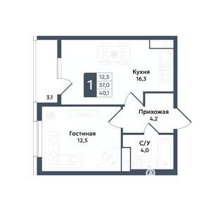 1-к квартира, вторичка, 40м2, 15/20 этаж