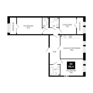 2-к квартира, вторичка, 85м2, 2/24 этаж